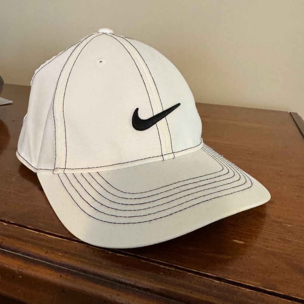 Nike White and Black Logo Cap